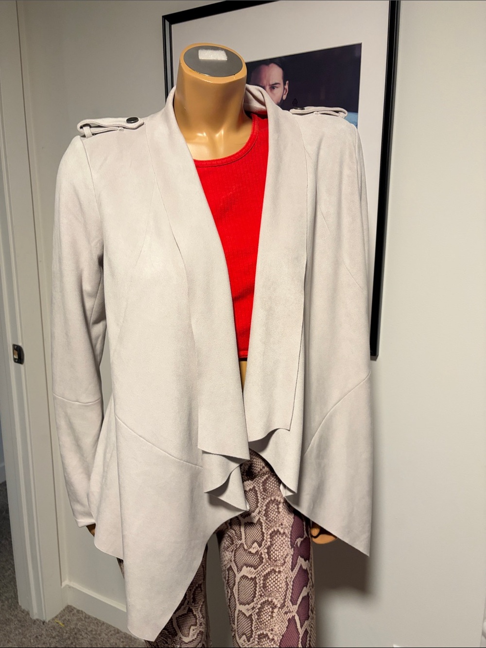 Guess Light Gray Draped faux suede blazer/coat. Size M